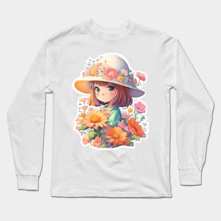 Cute girl wearing sunhat Long Sleeve T-Shirt